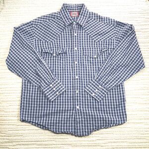 ​Outback Rider Pearl Snap Shirt Mens Medium Blue Plaid Long Sleeve Western Yoke